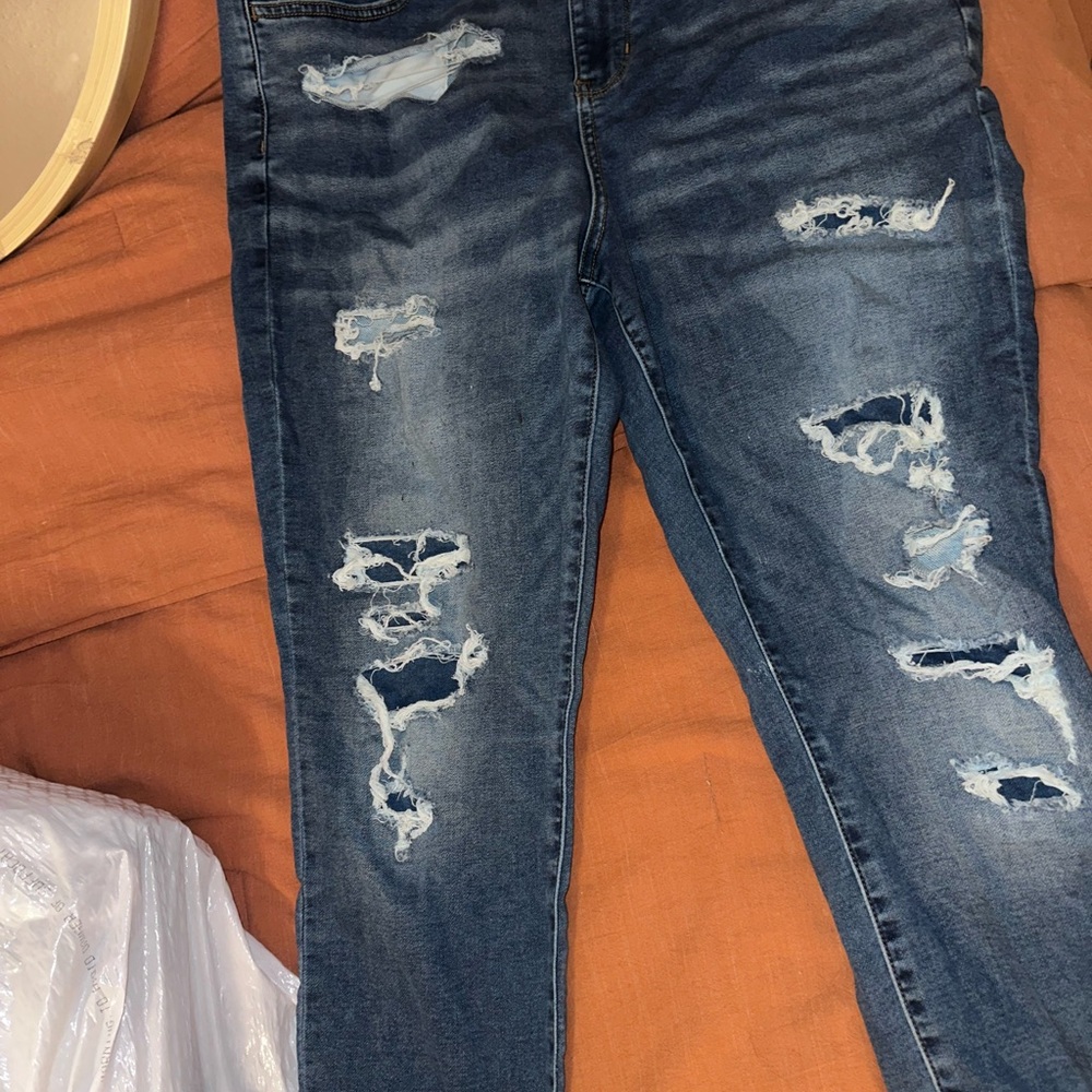 American Eagle Outfitters Dark Blue Distressed Skinny Jeans